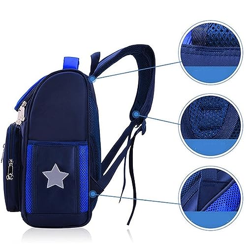 Primary School Boy And Girl Backpack With Multiple Colors Weight Reduction Backpack Tote Handbag (Dark Blue, L)3