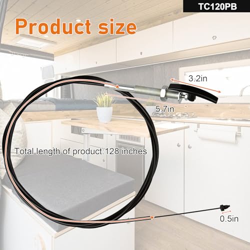 Image of TC120PB 120'' RV Sewer Waste Valve Cable with Handle, 10ft 1 /4 Inch Width Stainless Steel Inner Wire, Fit for Valterra & Bladex Cable Actuated Valves, for 110016, Flexible RV Dump Valve Control Cable