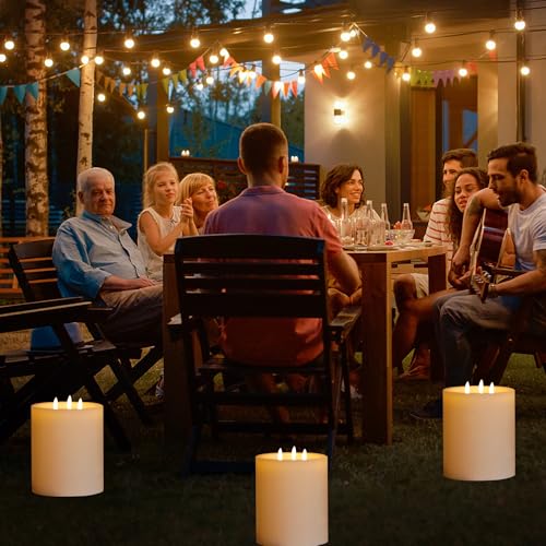 Image of 6 inchx8 inch Large Flameless Candles with Remote, Real Wax Big Battery Operated Candles with 3 Wicks, Flickering LED Pillar Candle for Tables, Mantle, Home, Wedding, Party Decor