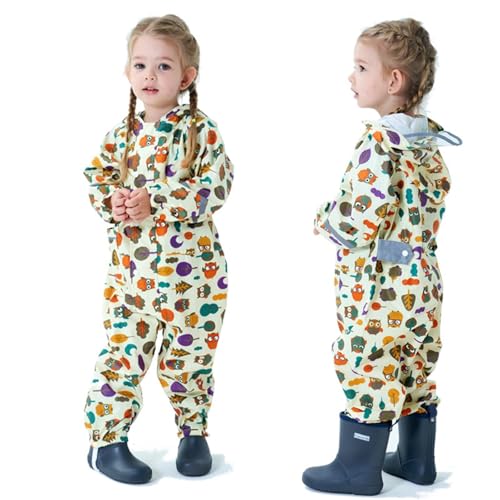 Kids Rain Suit Toddler Boys Girls One Piece Raincoat Waterproof Coverall Lightweight Cute Snap-Button Rain Jacket2