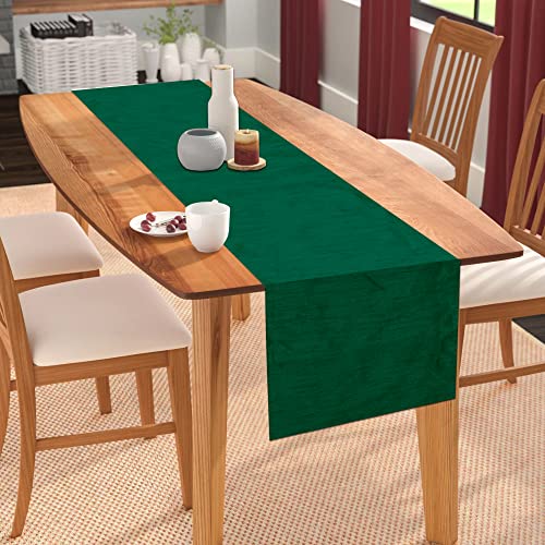 Image of E-EZRA Premium Raw Silk Table Runner for Centre Table / Coffee Table / 4 Seater / 6 Seater Dining Table (72 Inch, Green)