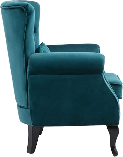 Miniatura 38 de Kmax Silla de club de terciopelo con diseño de trono copetudo de mediados de siglo, asiento acolchado, patas de madera, para el hogar, club, Tela