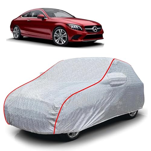 Image of Sulfar 100% Waterproof Car Body Cover Compatible with Mirror for Mercedes Benz C200 (Triple Stitched, Full Bottom Elastic, Magic Silver with Red Piping)