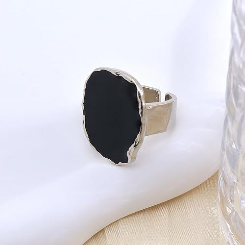 Vista 6 de GIGB PBDK Anillo de goteo esmaltado vintage de oro de 14 quilates para mujer, grueso, simple, irregular, geométrico, punk, ligero, llamativo, joyería