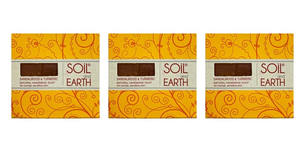 Soil And EarthHANDMADE NATURAL SOAPS (SANDALWOOD & TURMERIC)_3 X 125 gm/ 4.4 oz.
