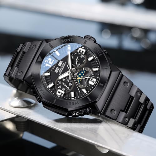 Image of OLEVS Men's Automatic Mechanical Watch Case Multi-Function Chronograph Moon Phase Year /Month /Date Display Stainless Steel Band Luxury Wrist Watch
