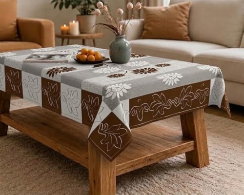 Image of Cotton Net Embroidered Center & Dining Table Cover for 4 Seater | Rectangular 40x60 Inch | Lightweight & Washable Table Cloth | Pack of 1 (Brown)