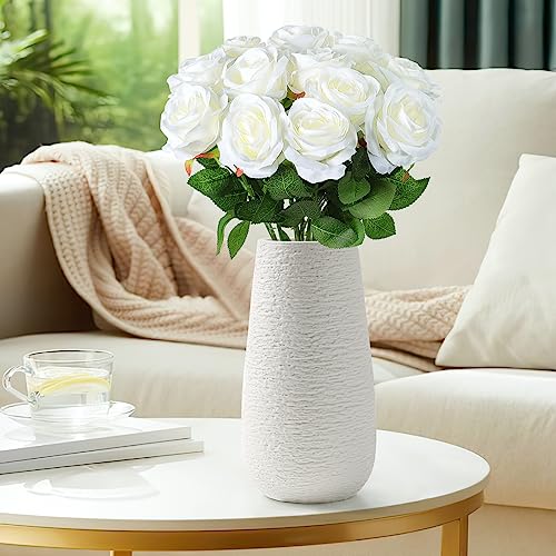 Dremisland 12PCS Artificial Rose Flowers 19" Tall Artificial Silk Flowers Realistic Roses Bouquet Long Stem Fake Silk Rose for Home Wedding Party Table Decor(Ivory White) image 2