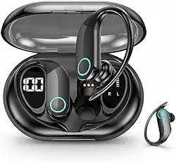 Fone De Ouvido Bluetooth - Sem Fio Tws- Display LED - Esportivo Compatível Com iPhone Samsung Xiaomi Lenovo Motorola Xt80 Lp75 Celular Android Ios - Academia - Caminhada - Tipo Gancho Casenn