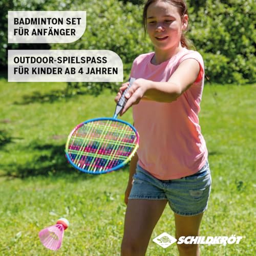 Schildkröt Federball Set Junior – 2 Kurze Schläger für leichteres Treffen – 2 Federbälle – 3/4 Transporthülle – Badminton Set für Anfänger – Outdoor-Spielspaß für Kinder ab 4 Jahren