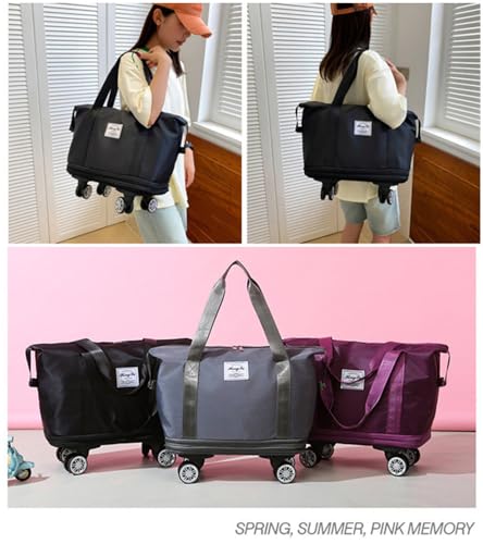 Travel Tote Bag with Trolley Sleeve Expandable Extra Duffel Bag with Wheels Lightweight Traveling Foldable Suitcase4
