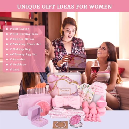 Unique Birthday Gifts for Tween Teen Girls - 40 PCS Trendy Stuff Gifts Set for Teen Girls, Makeup Brushes Makeup Bag Birthday Gift Ideas Gift Set for Her Mom Sister Wife Best Friend(Pink) - Image 5