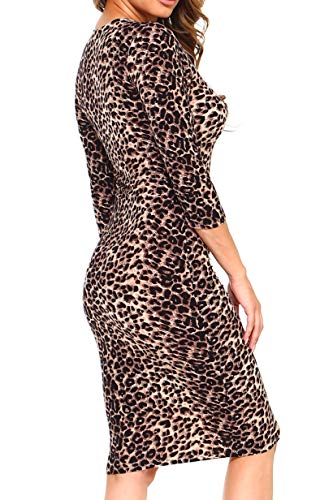 Image of ICONOFLASH Women's 3 /4 Sleeves Midi Bodycon Dress Crew Neck Fitted Dresses with Plus Size Options