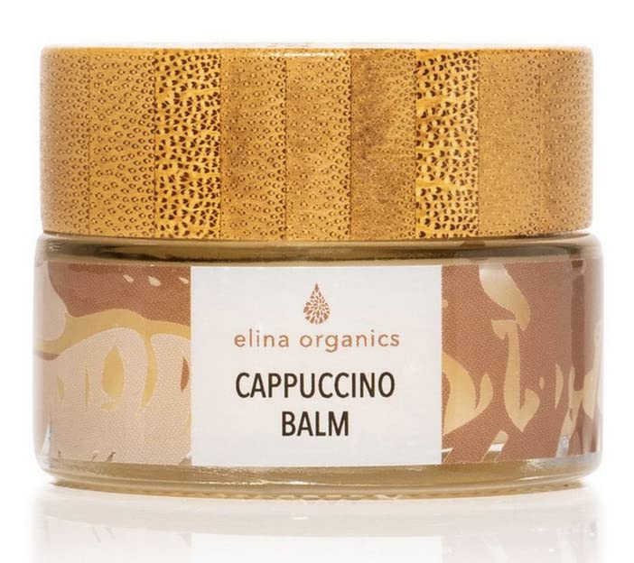 Elina Organics Cappuccino Balm .5oz – Natural Lip, Eye & Face Moisturizer for Dry Skin – Coffee-Infused Shea Butter Balm with Aloe Vera & Vitamin E –