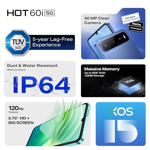 Image of Infinix HOT 60i 5G (Sleek Black, 4GB RAM, 128GB Storage) | True 5G (Works On Jio, Vi, Airtel)|6000mAh Biggest Battery|Most Advanced Infinix AI- AI Eraser, Circle to Search Without Offers