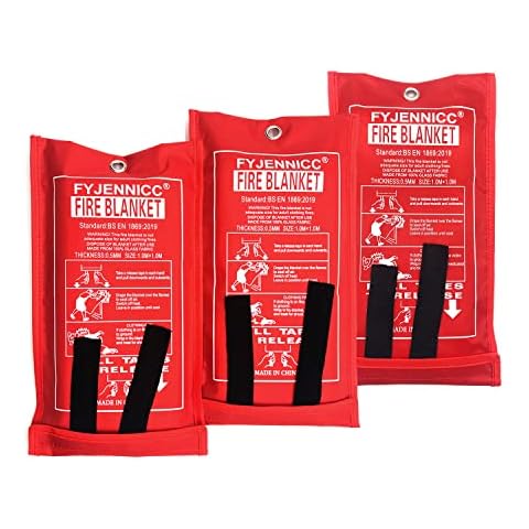 FYJENNICC Fiberglass Fire Blanket with Flame-retardant cotton tapes,39.3×39.3 Inches, 3Pack Cover