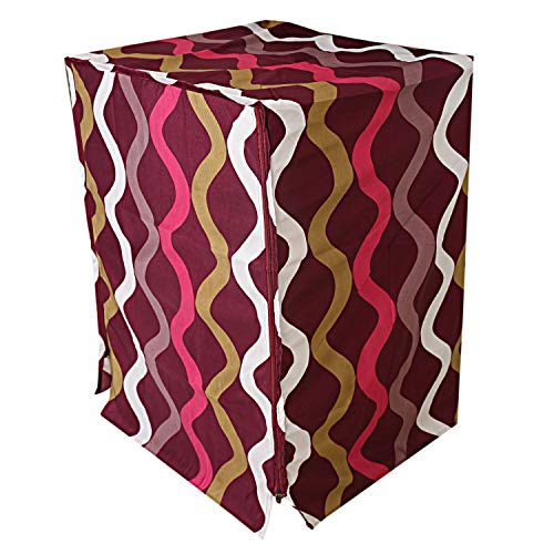Image of Kuber Industries Zig Zag Print Dustproof Cotton Front Load Fully Automatic Washing Machine Cover, Pink-KUBMART10167