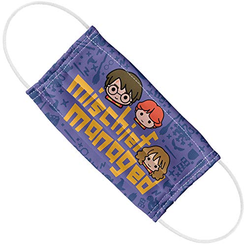 Harry Potter Mischief Managed Chibi 1-Ply Reusable Face Mask Covering with Adjustable Nose Wire, Unisex