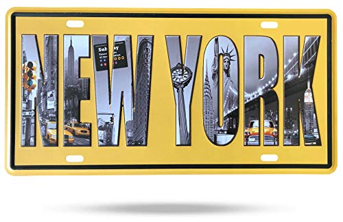 Karmour Accessories Plaque d'immatriculation - Plaque en étain vintage en relief 30 x 15 cm, style rétro pour café, bar, cuisine et garage (New York) Cover
