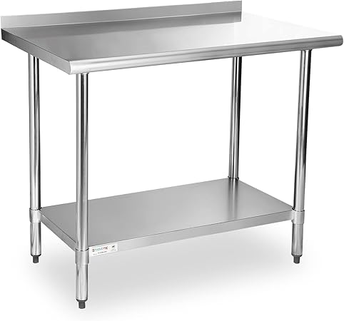 STABLEINK NSF Stainless Steel Prep & Work Table 36x24 Inches, Heavy Duty Metal Table with Backsplash and Undershelf for Commercial Kitchen, Restaurant, Home, Laundry Room and Garage