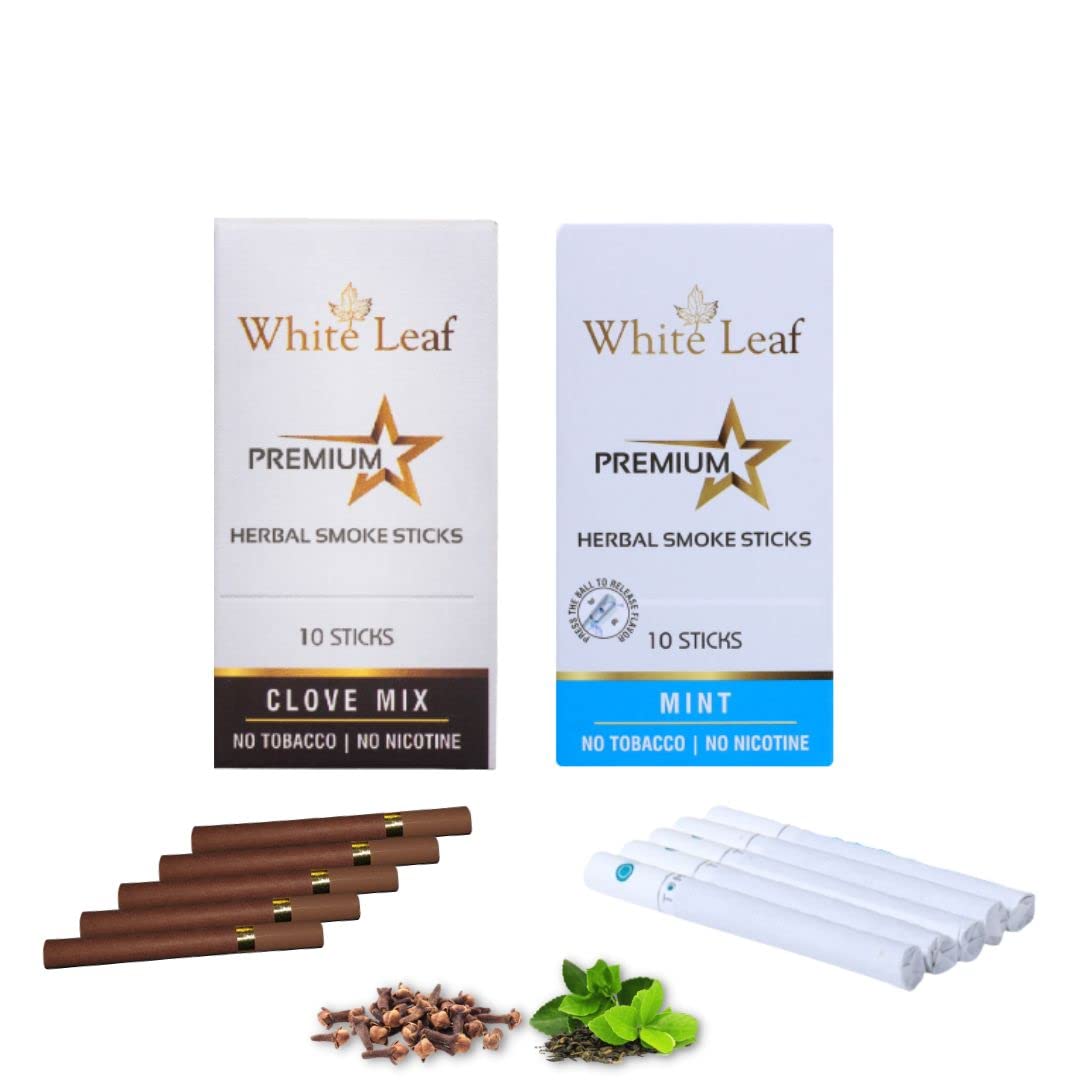 White Leaf Premium Herbal Smokes Cigarettes - Tobacco and Nicotine Free Combo Pack of Clove, Mint Flavour Smoke (20 Sticks) (B0B96ZX8GY) Amazon Price History, Amazon Price Tracker