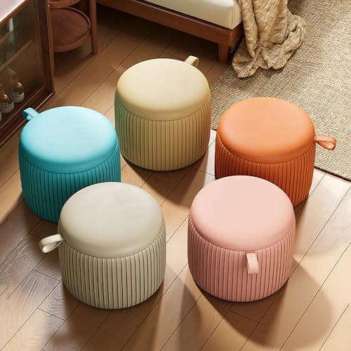 Pouf rond en cuir dans la chambre ou comme table basse - 3