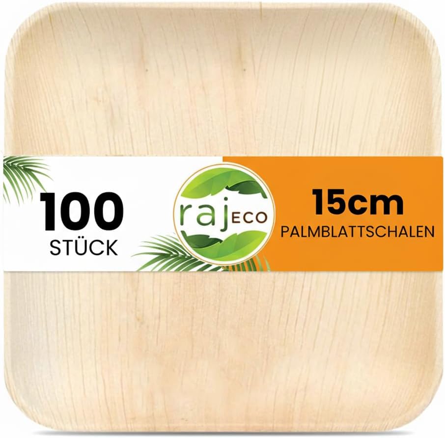 Raj Palm Leaf Plates [Pack of 100] - 15cm Square Disposable Plates Sturdy Decorative Compostable - Perfect for Wedding Birthday Camping Picnic BBQ
