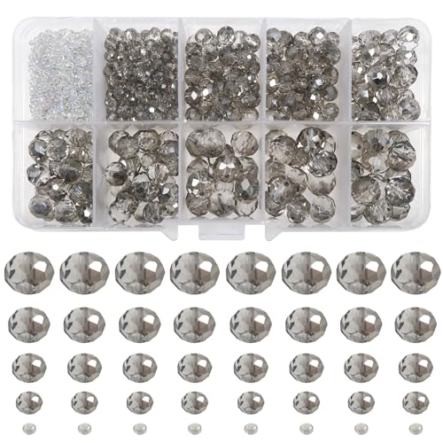 TOAOB 1000pcs Grey Crystal Glass Beads 2mm 4mm 6mm 8mm10mm Faceted Spacer Beads for Jewelry Making DIY Craft Project Decorations Bracelet Making Kit