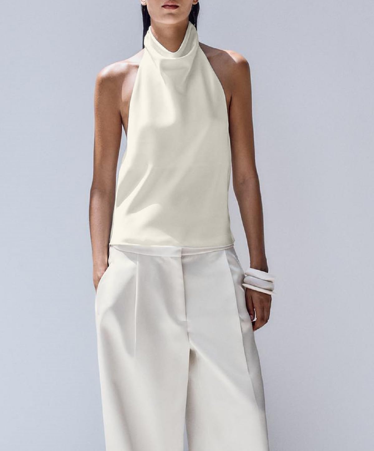 Women Mock Neck Satin Halter Tops Sexy Open Back High Neck Tank Tops Y2k Summer Going Out Tops - Image 2