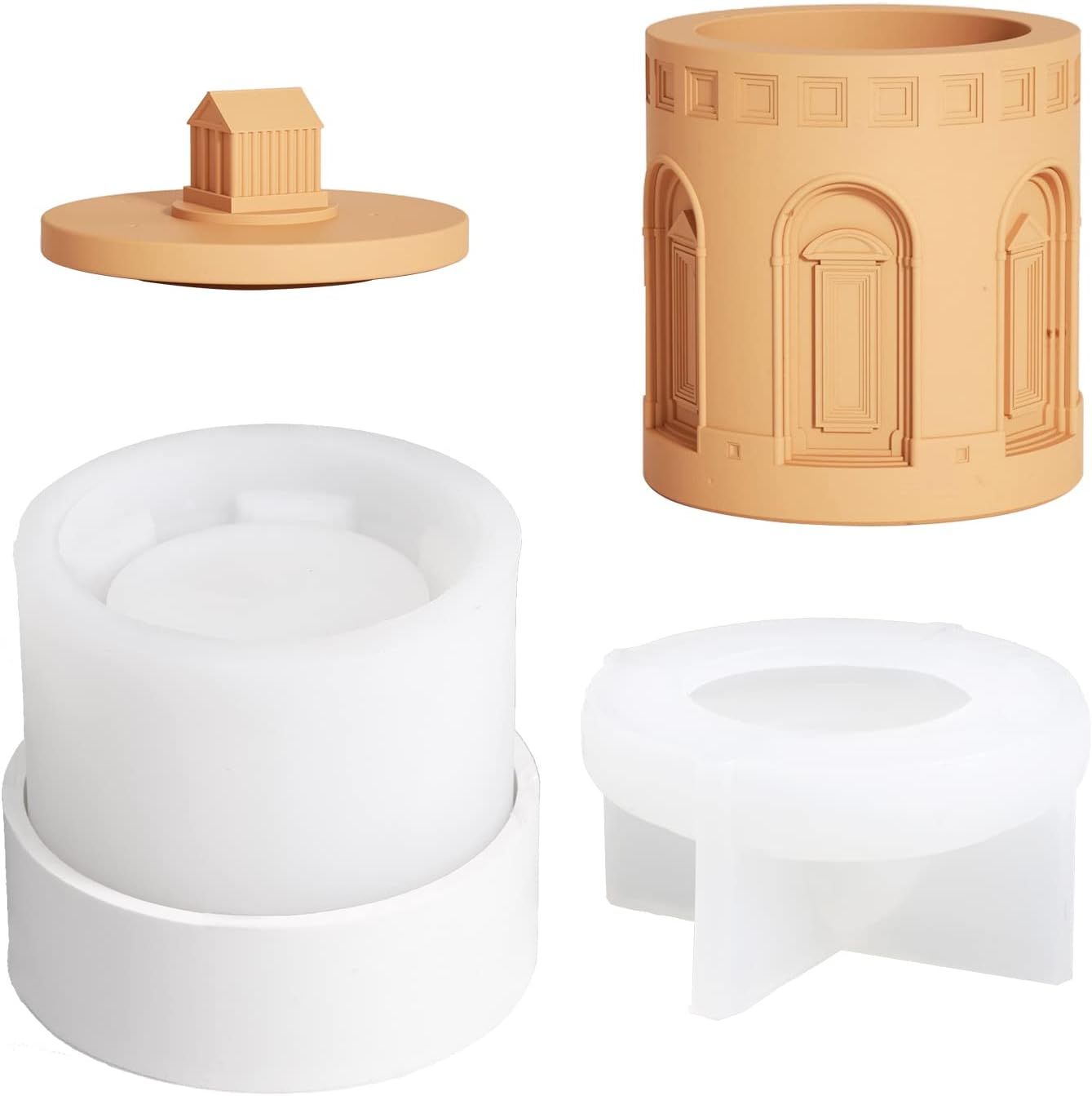 Architectural Candle Jar Silicone Mold with Lids Concrete Pantheon Candle Container Making Mould DIY Storage Box Home Decors (SH0867-1+SH0867-2)
