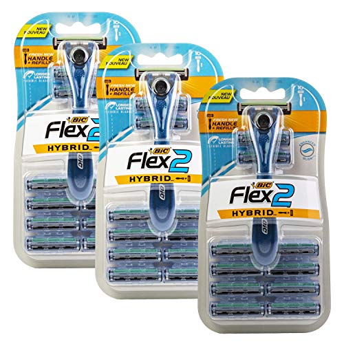 Bic Flex 2 Hybrid Razor - 1 Handle & 10 Cartridges Per Package - Pack of 3