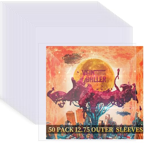 50 Pack 4 Mil Thick Vinyl Sleeves, 12.75' X 12.75' Vinyl Record Sleeve Clear Plastic, Outer Sleeve Record Protector for Storing Single and Double LP Albums, Record Sleeves Protection from Scratches