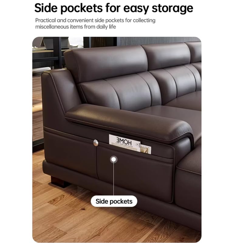 Image of Homax. Poppins Solid Sal Wood Italian Luxury High-End Villa Living Room L-Shape Sectional Modular Sofa Set in Leatherette Orientation RHS - Dark Grey