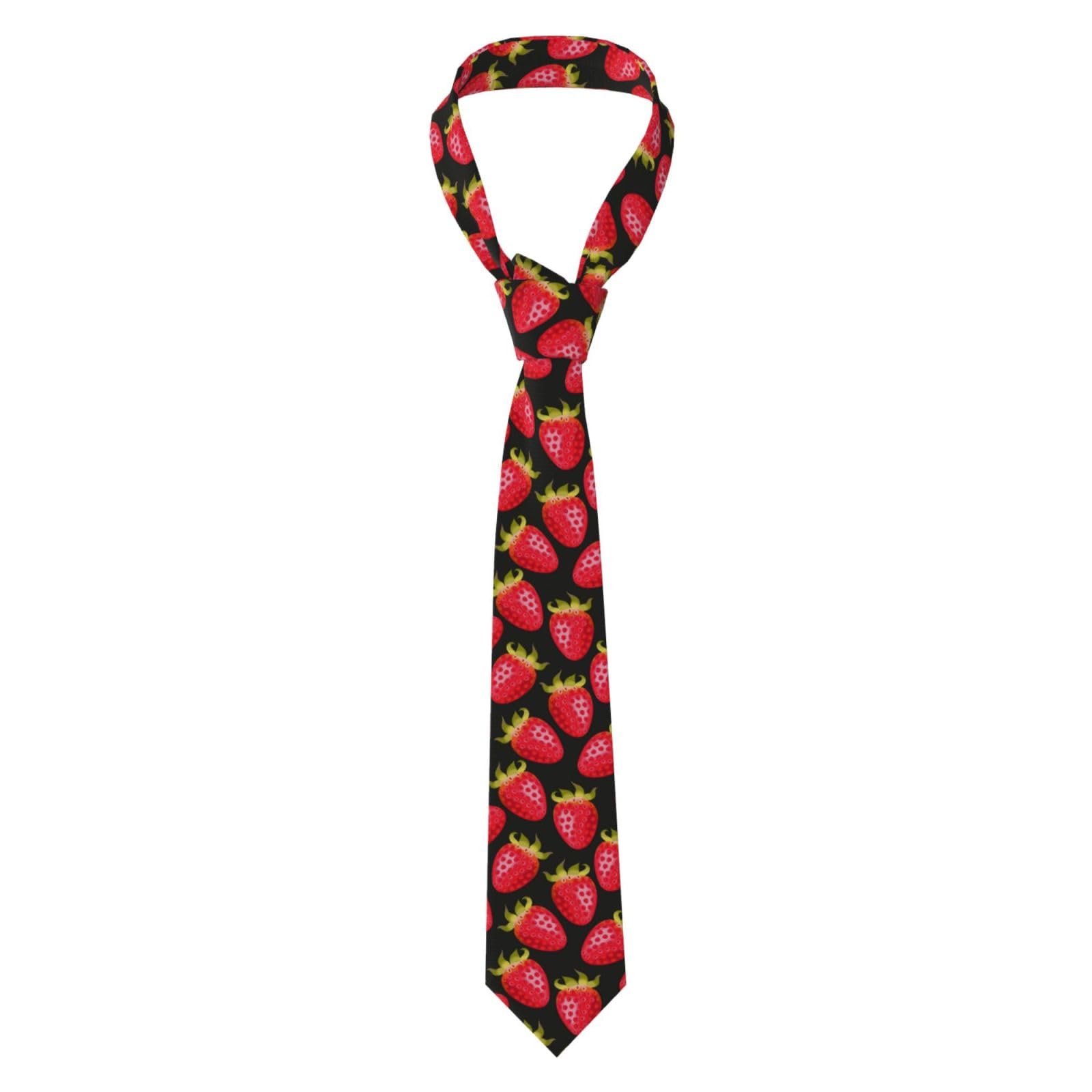 FAQRTIV Men'S Necktie Bright Red Strawberries Classic Silk Tie Neck Ties Classic Design Satin Print Tie Formal Neckties For Men