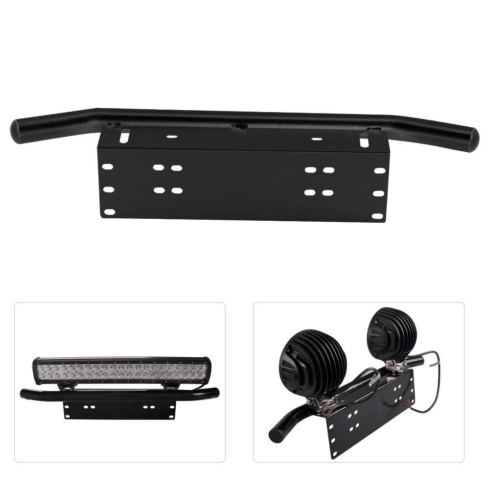 Soporte de Matrícula de Parachoques Delantero de Aleación de Aluminio, Barra Parachoques para SUV y Camiones, Fácil Instalación, 1 Unidad (Black)