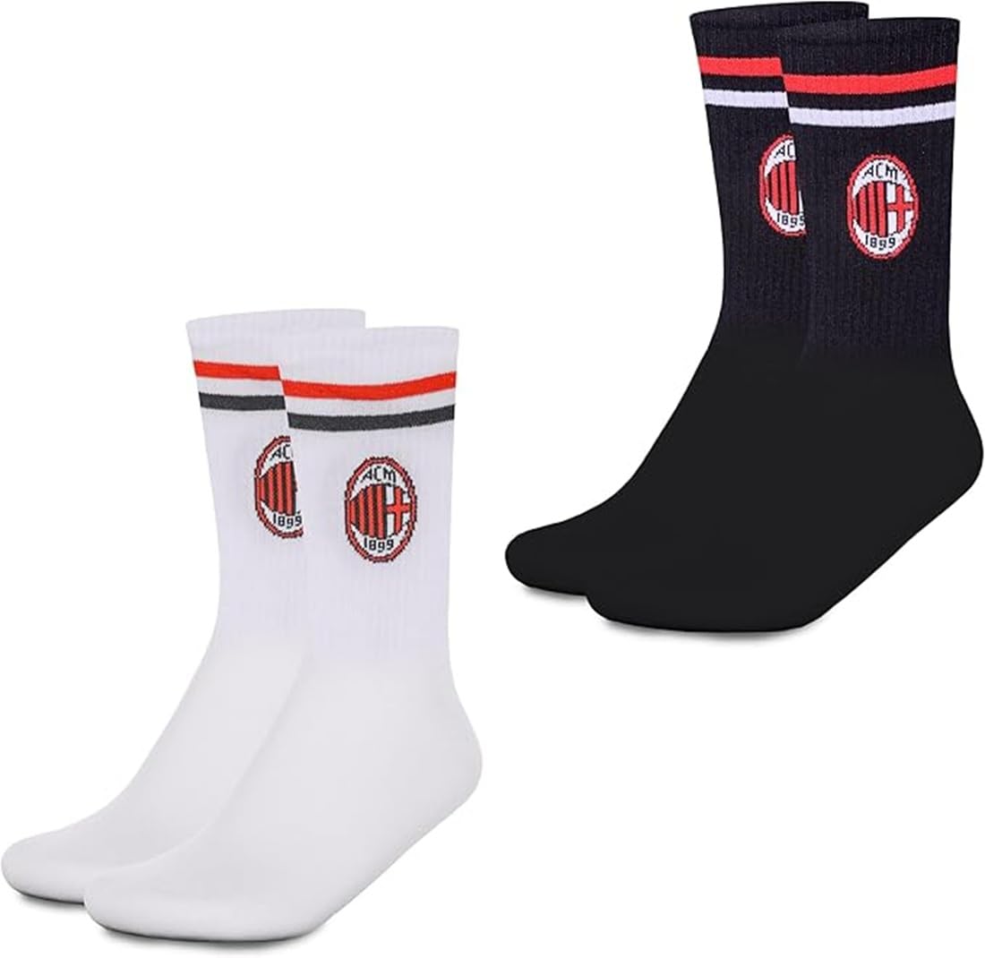 Set Milan Ufficiale 2 Paia Calze Corte Spugna Uomo Ragazzo Bambino Taglia 34-39 Tifoso Calcio