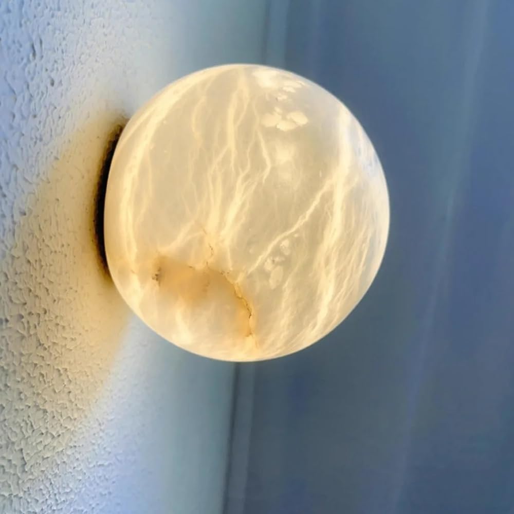 LUOYAOB Alabaster Wall Sconce with Globe Marble Wall Lamp G9 Bathroom Vanity Light White Stone Wall Lighting Fixture for Bedroom Hallway Staircase Living Room Decor(Large)