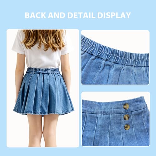 Image of ABALACOCO Jean Skirt for Girls 2Pack Denim Mini Skirt Shorts A-Line Kids Dress,Stretchy Waist Cotton Soft Button Wear 3-14T