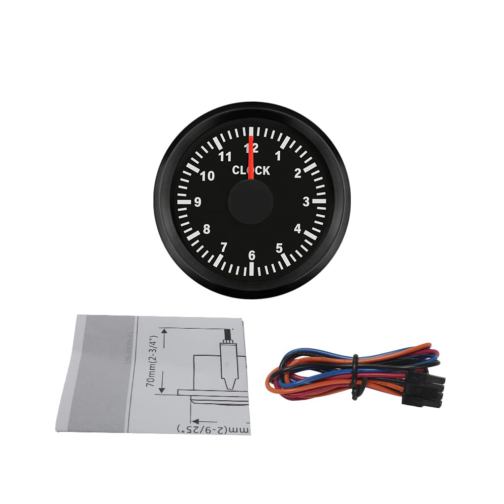 ELING Zegar Licznikowy Format 12-Godzinny z Podświetleniem 52mm(2") 12V 24V do Samochodów Ciężarowych