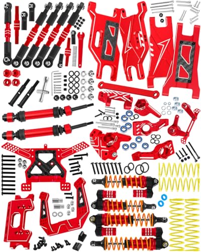 RCMYou RC Upgrades Part for 1/10 Slash 2WD,Suspension Arm,Shock Absorber,Caster Block,Steering Blocks,Stub Axle Carriers,Steering Bellcranks,Drive Shaft,Links,Shock Tower,Front Bulkhead,Red