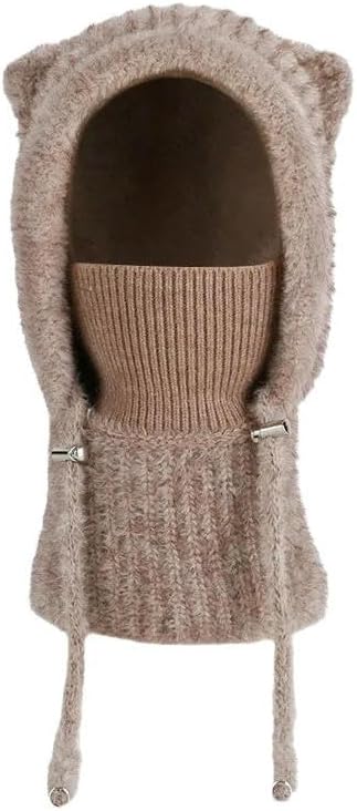 Balaclava Three-in-One Women's Winter Warm Knitted Scarf and Face Mask Combination.