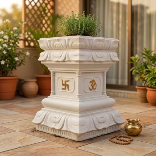 Image of YUCCABE ITALIA FOXB Tulsi Planter Stylish German Polymer Tulsi Planters Pot Suitable for Outdoor and Indoor Use (White, 24 Inch)