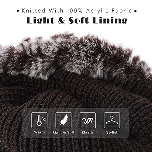 Women's Rabbit Fur Hat Furry Knit Beanie Hat Warm Winter Hat Ski Skull Cap（Stripe-Silver Black） #TOP2