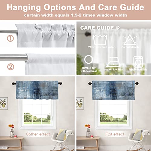 Shrahala Blue Grey Abstract Art Kitchen Valances, Abstract Hand Painted Brown Half Window Curtain Window Treatment Multilayer Polyester Blackout For Living Room Bathroom 2 Pack 52 X 18 In #TOP3