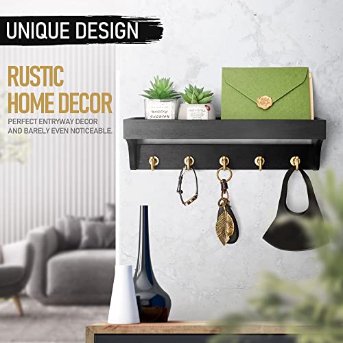 Rebee Vision Key Holder For Wall Set : 14" Arc Key Rack With 5 Hooks & 16" Mail Organizer With Chalkboard And 4 Anchor Hooks For Home Apartment Entryway Decor - Black #TOP2