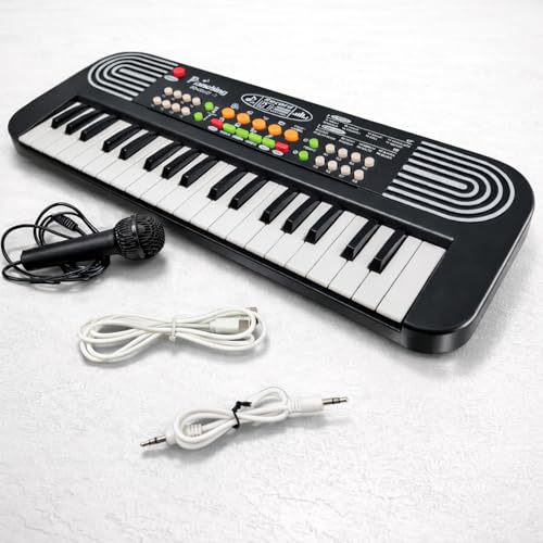 Image of TWIST & TURN Piano Musical Toy Keyboard for Kids with Microphone & AUX Cable | Electronic Piano, Multiple Sound Modes & Recording Function & Early Learning Instrument, Indoor Play - Black (430)