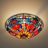 ARTZONE Tiffany Ceiling Lights, Stained Glass Ceiling Light 3-Lights 16 Inch Tiffany Flush Mount Cei