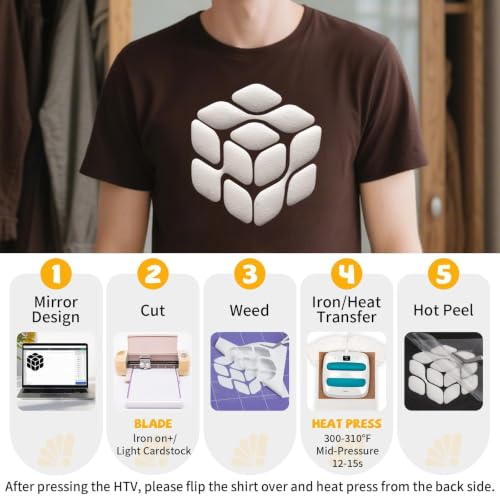 Image of VinylRus Heavy Duty Puff HTV Heat Transfer Vinyl Roll, White, 12 inch x 5FT