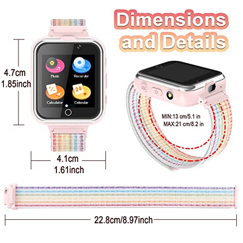 Pthtechus Kids Game Smart Watch For Boys And Girls,Smartwatch With 24 Puzzle Games Nylon Strap Dual Cameras Touch Screen Music Player Pedometer Multi-Function For 4-12 Years Children Gifts-Pink #TOP5
