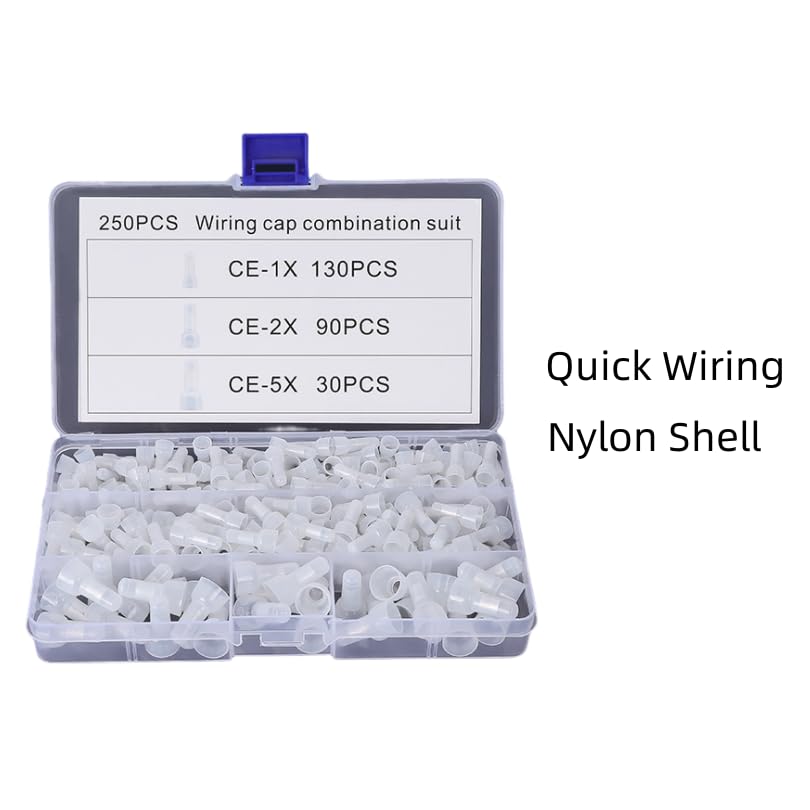 Smgda Closed End Crimp Connectors, AWG 22-16/16-14/12-10 Gauge Crimp Cap Kit 250pcs with Storage Box for Wiring Insulated, car Audio Wire Terminals, Home Security installations
